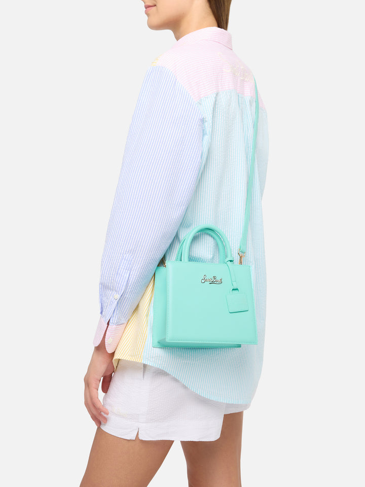 Shop Bag Mini in pelle verde acqua