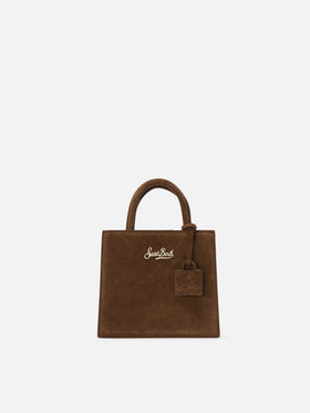 Mini shopping bag marrón de ante con lettering del logo 