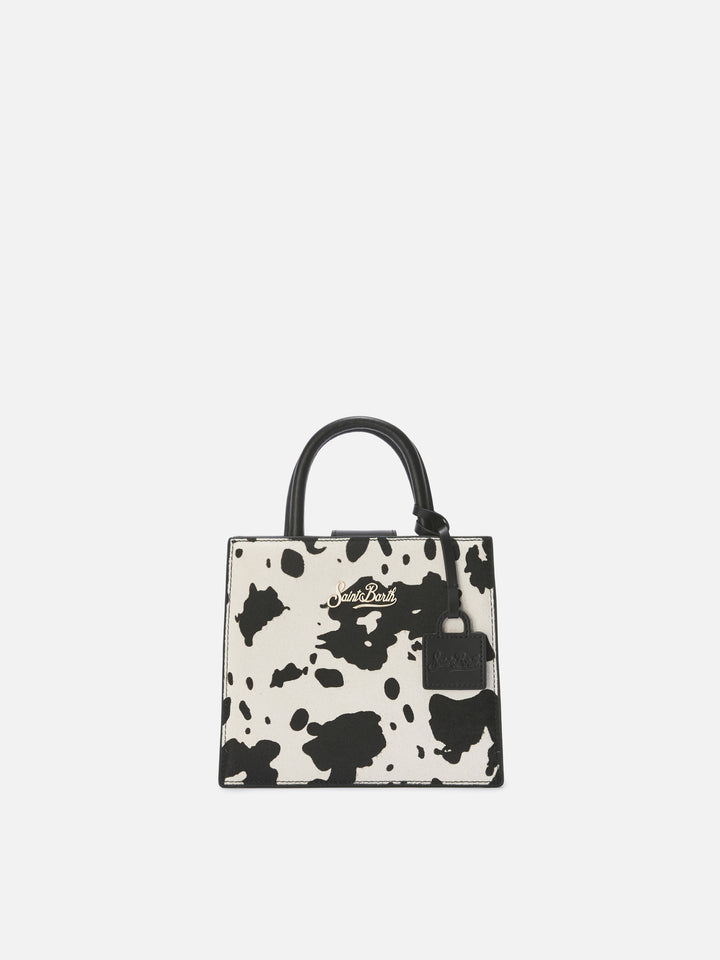 Bolso mini Structured Shop en pelo de potro con estampado de vaca 