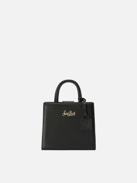 Die Structured Shop Mini-Bag aus schwarzem Glattleder mit Metallanhänger 