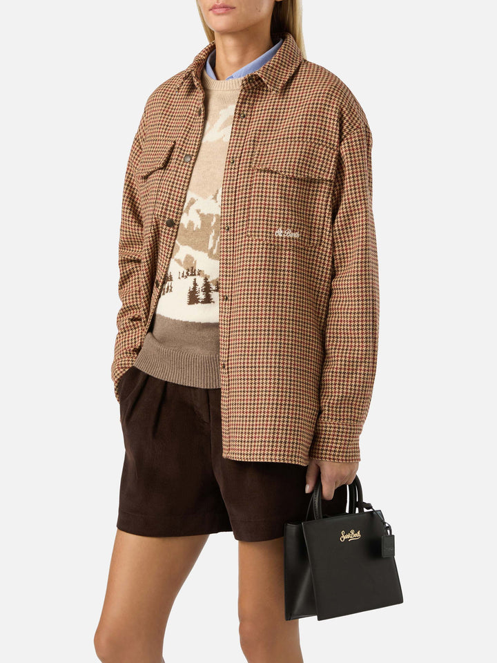 Borsa Shop mini strutturata in pelle liscia nera con targhetta metallica