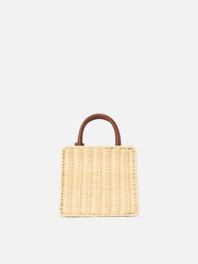 Structured Shop Mini bag in wicker with brown leather details