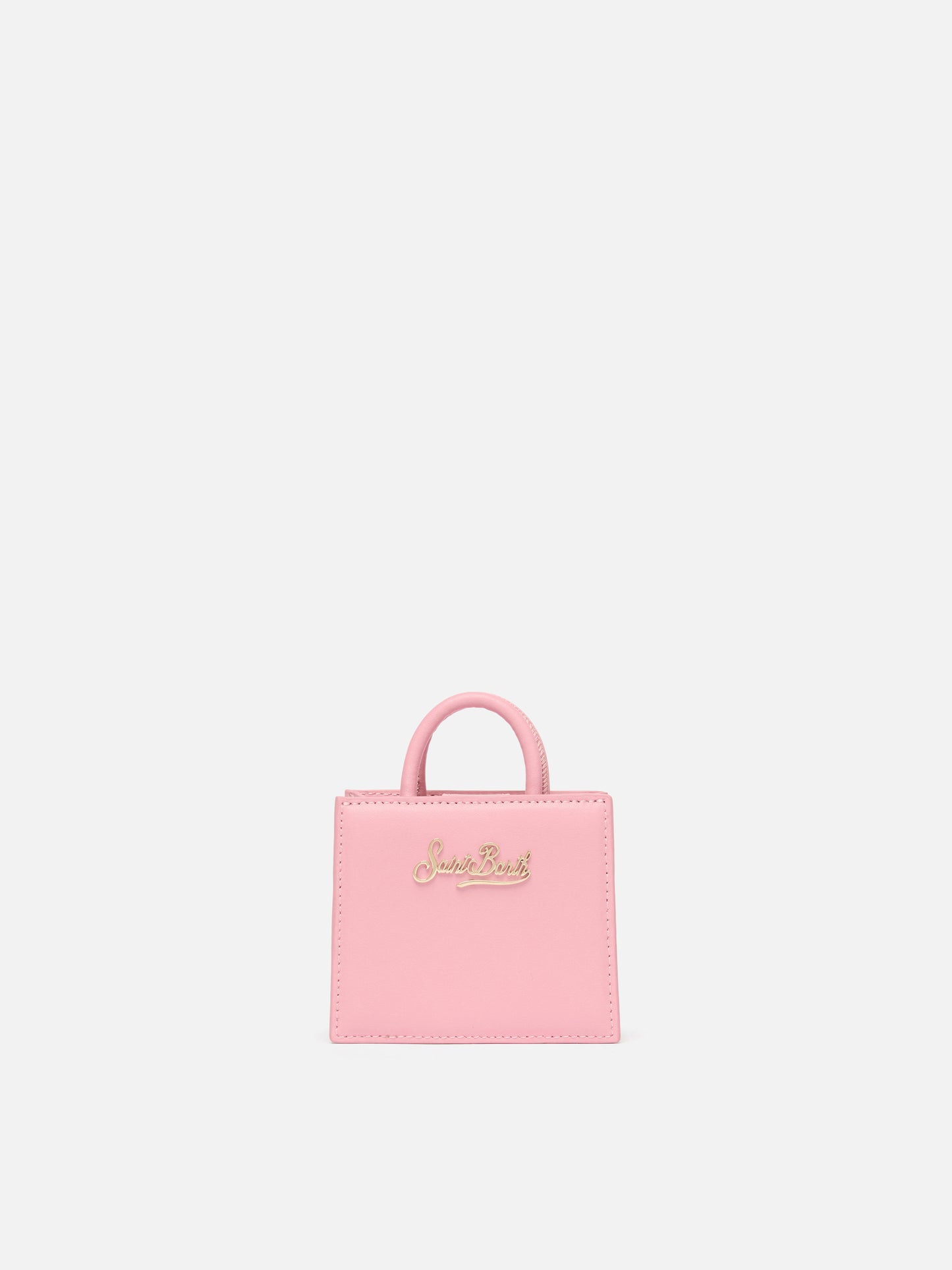 Structured Shop Micro-Bag aus rosafarbenem Glattleder mit Metallanhänger 