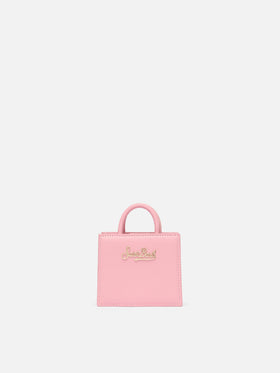 Structured Shop Micro-Bag aus rosafarbenem Glattleder mit Metallanhänger 