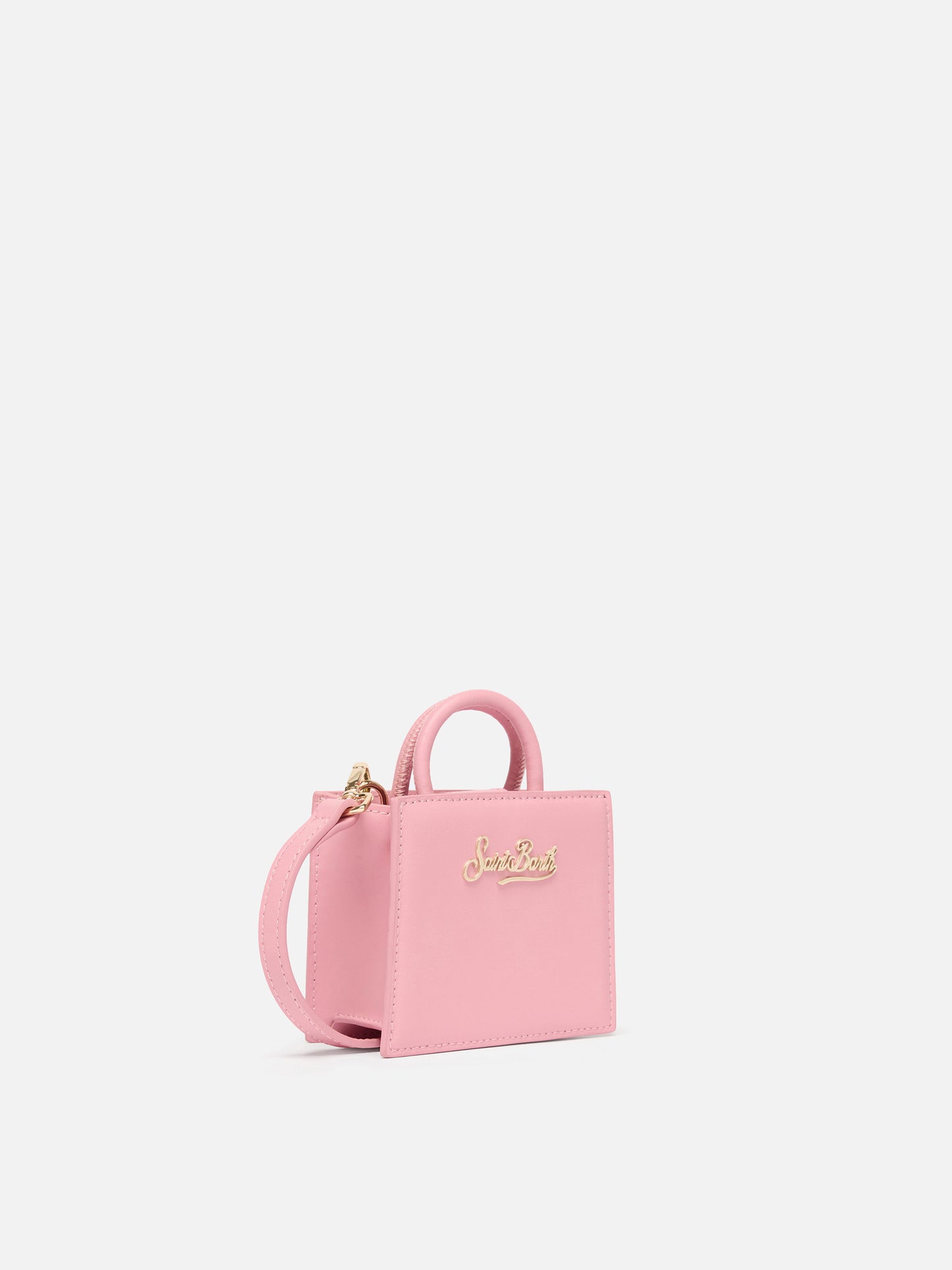 Structured Shop Micro-Bag aus rosafarbenem Glattleder mit Metallanhänger 