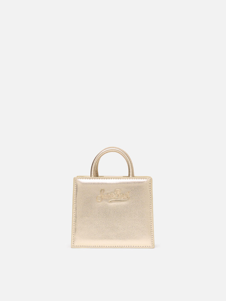 Shop Bag Micro in gold laminated leather