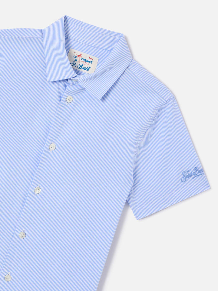 Camicia Sifnos Jr a righe con ricamo e stampa Snoopy | Special Edition