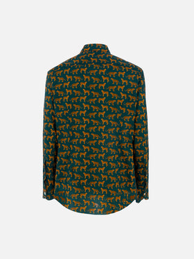 Camicia da uomo in mussola di cotone Sikelia con stampa leopardo