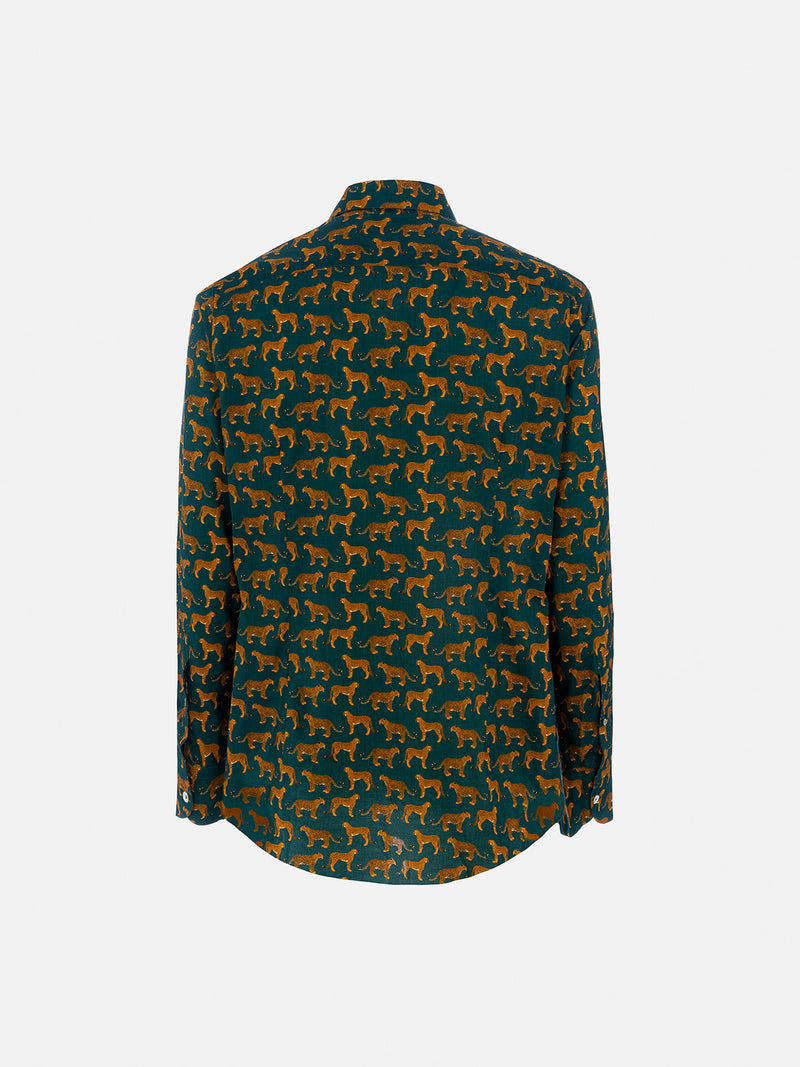 Man  muslin cotton shirt Sikelia with cheeta print