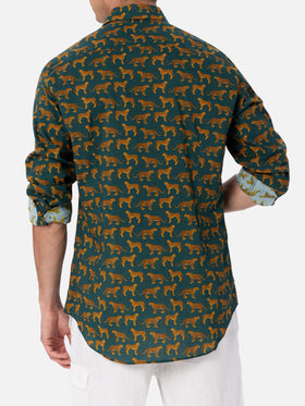 Camicia da uomo in mussola di cotone Sikelia con stampa leopardo