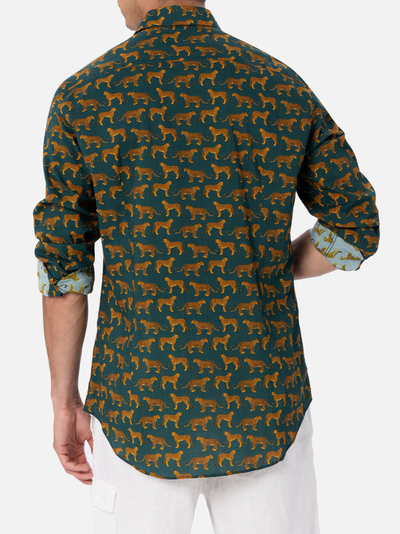 Man  muslin cotton shirt Sikelia with cheeta print