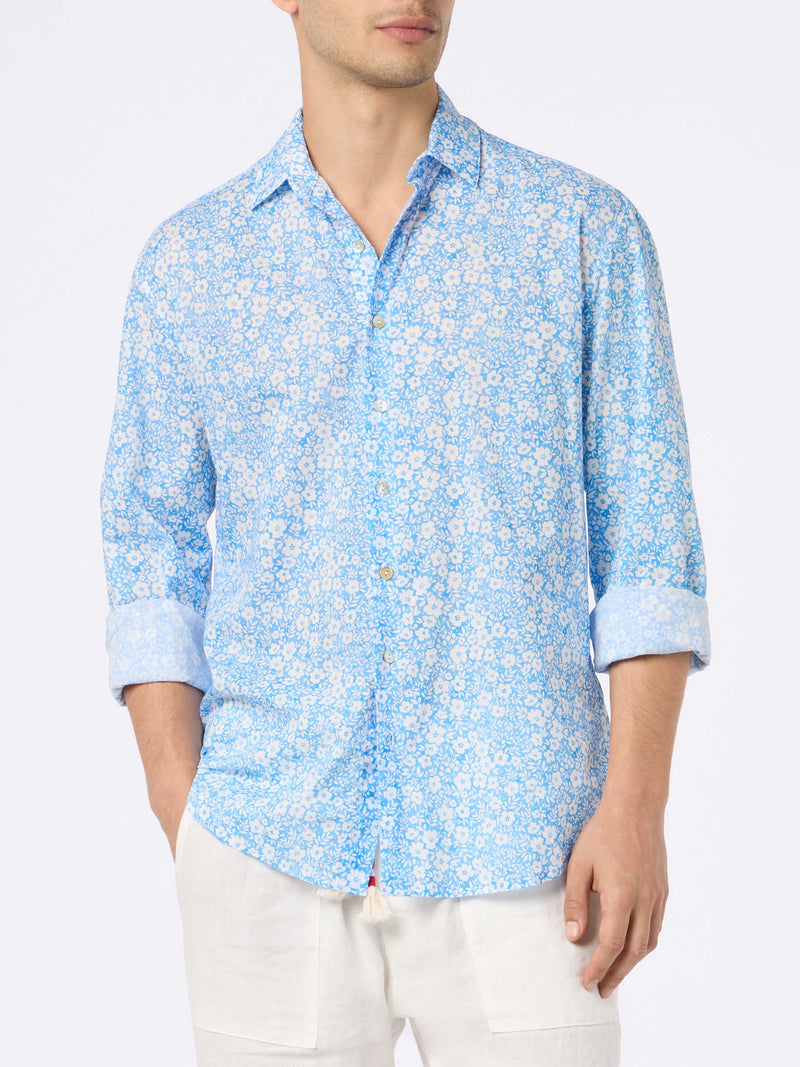 Man muslin cotton shirt Sikelia with micro flower print