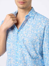 Man muslin cotton shirt Sikelia with micro flower print