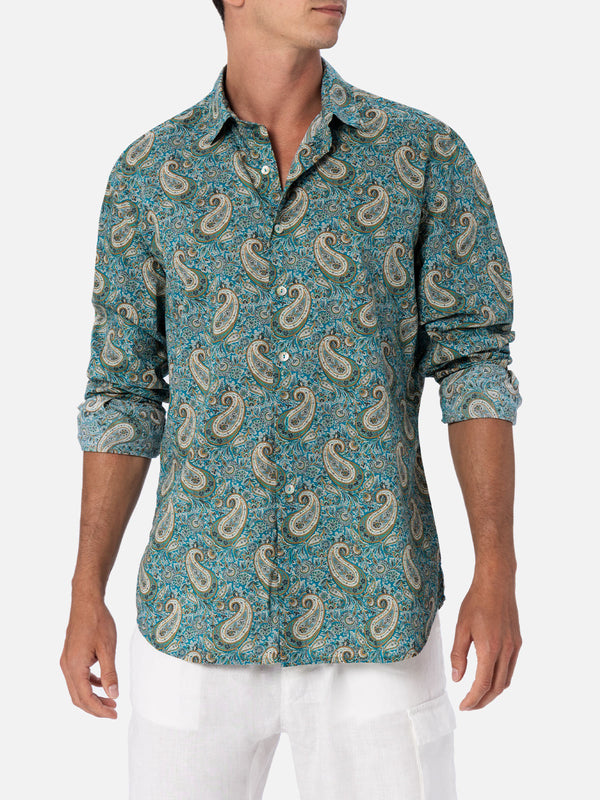 Man muslin cotton shirt Sikelia with paisley print