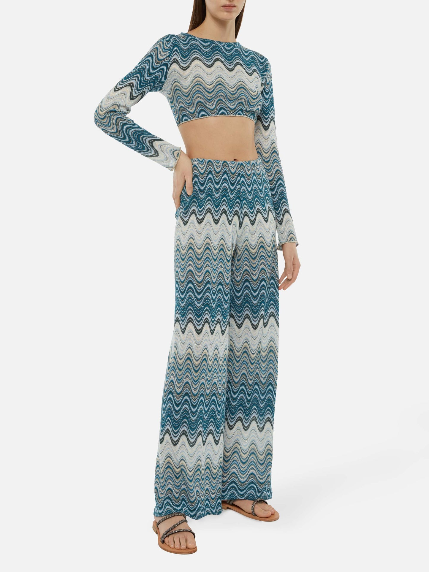 Siviglia raschel knit cropped t-shirt