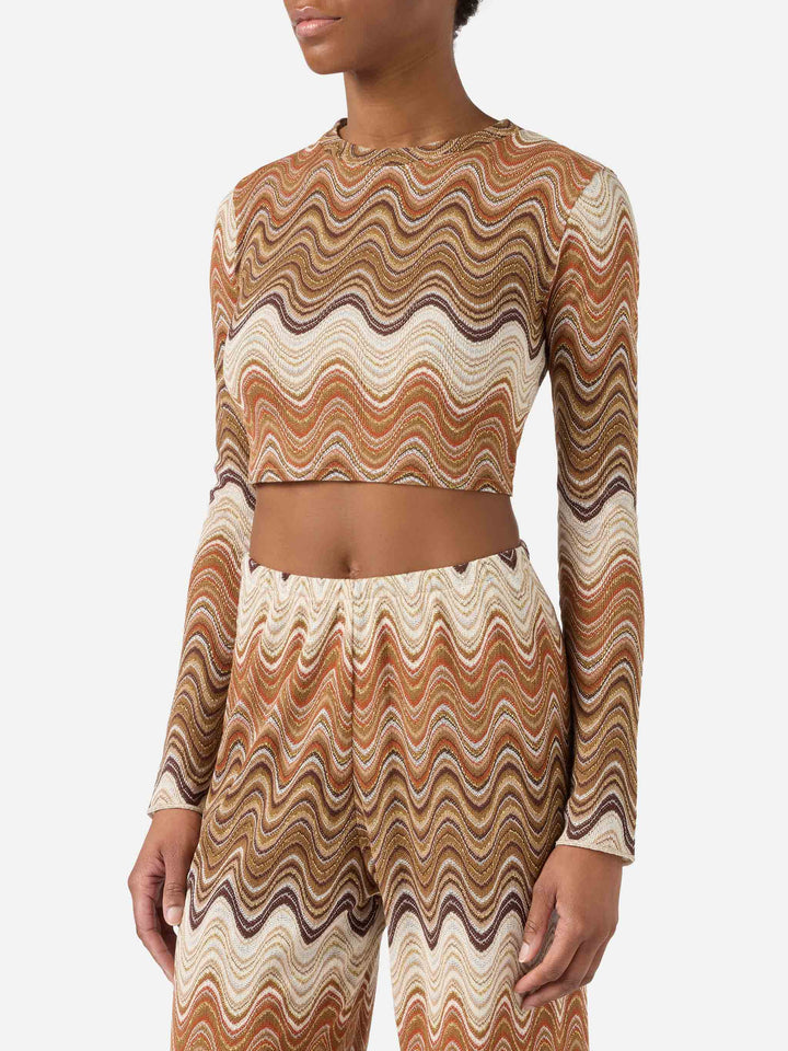 Siviglia cropped degradé raschel top with wave pattern