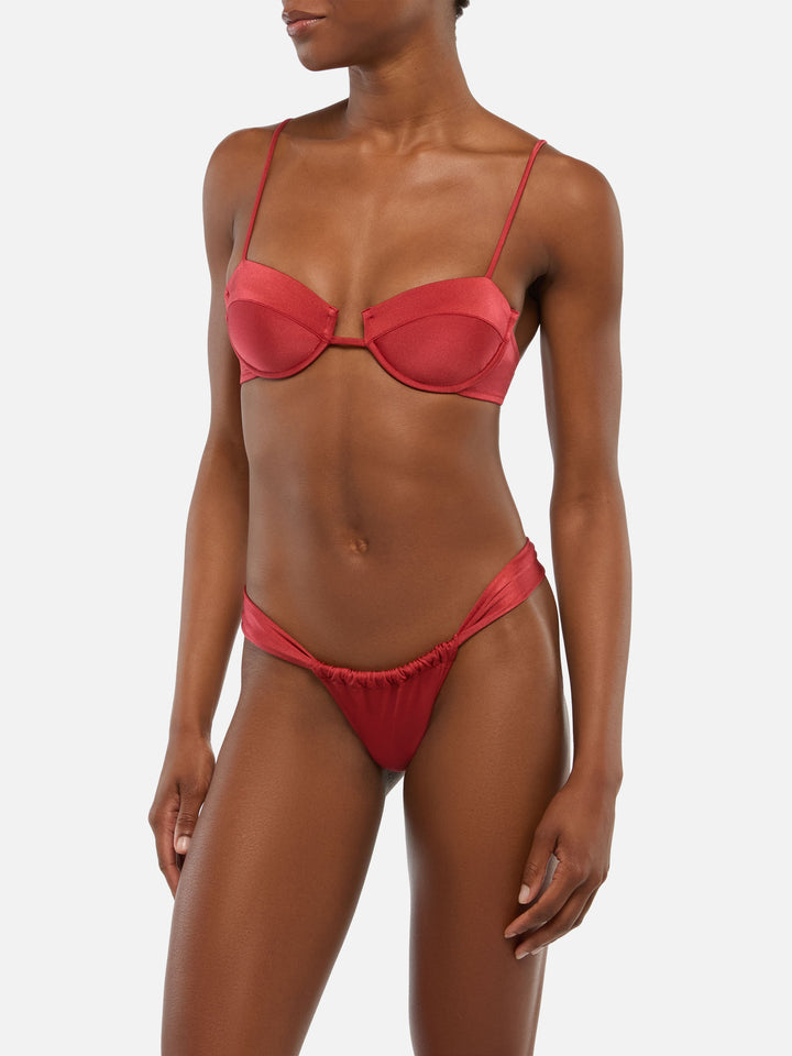Bikini a bralette con ferretto Salina Noelle abbinato a slip sgambati in rosso mattone shimmer