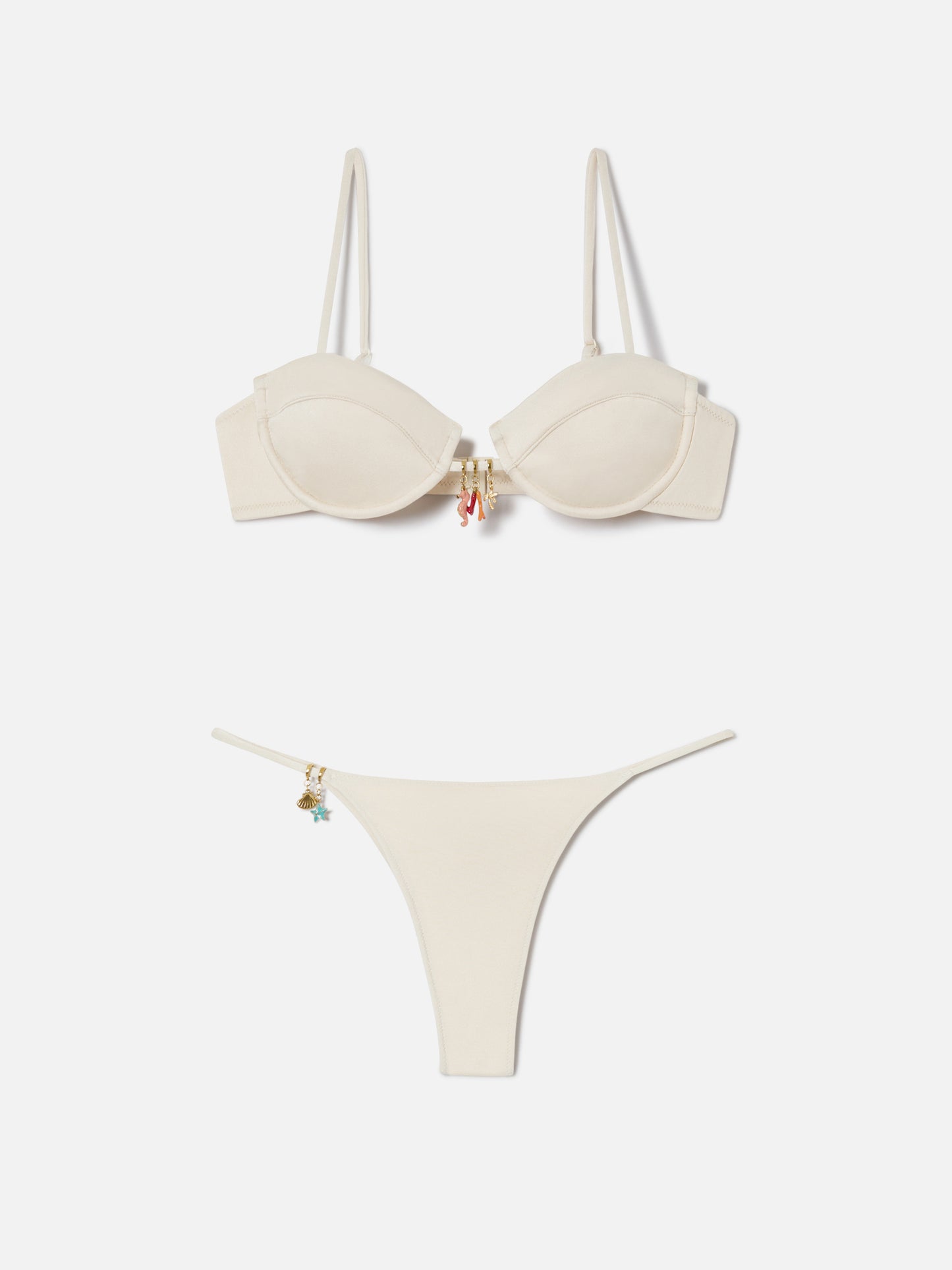 Bikini Salina Jodene glossy finish beige e oro con charms