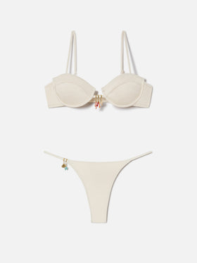 Bikini Salina Jodene glossy finish beige e oro con charms
