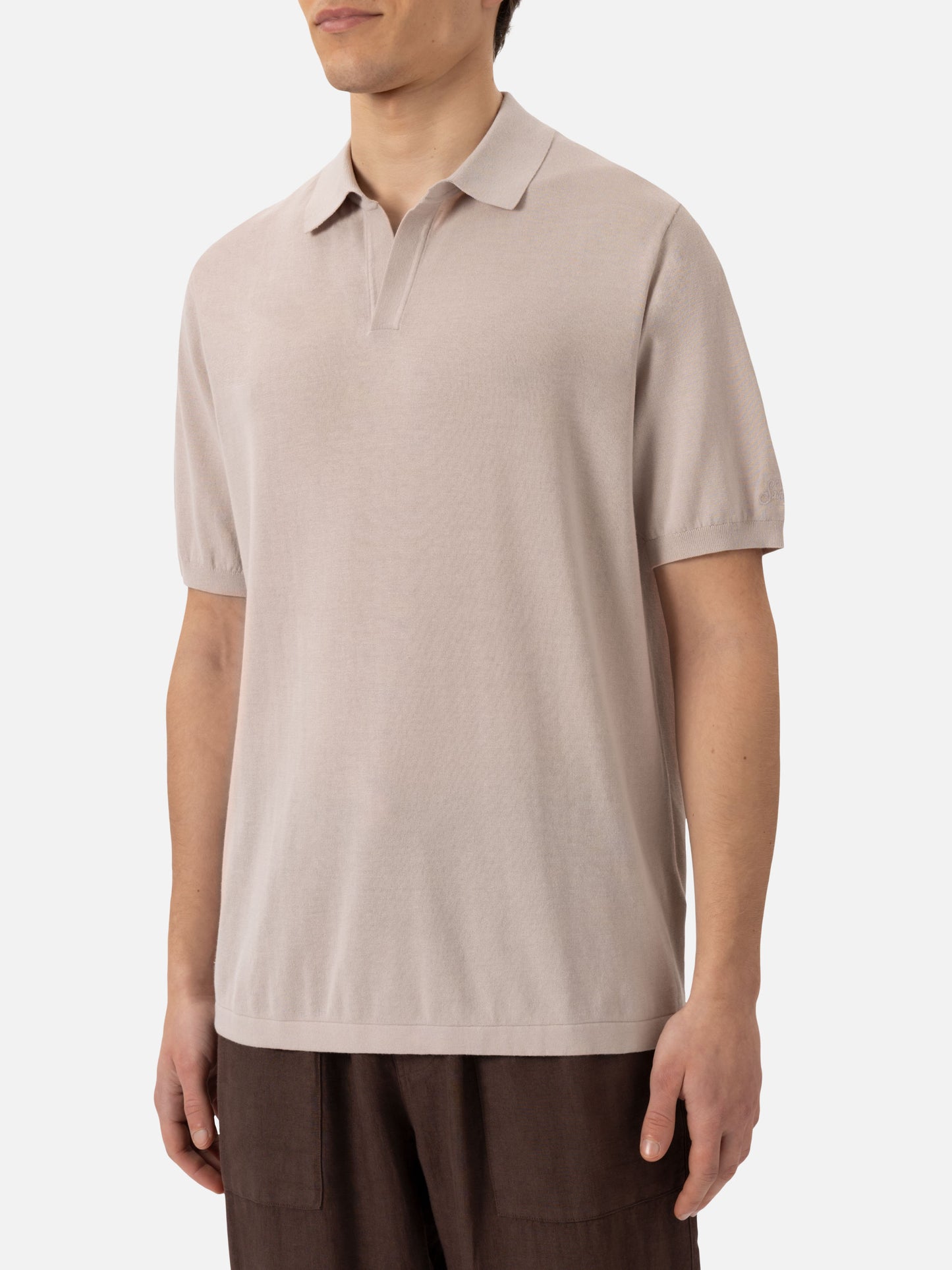 Sloan – Gestricktes Poloshirt in Steingrau