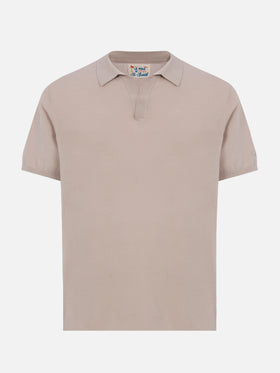 Sloan – Gestricktes Poloshirt in Steingrau