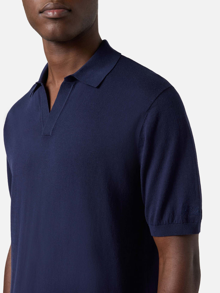 Sloan solid navy blue polo in premium high-twist cotton