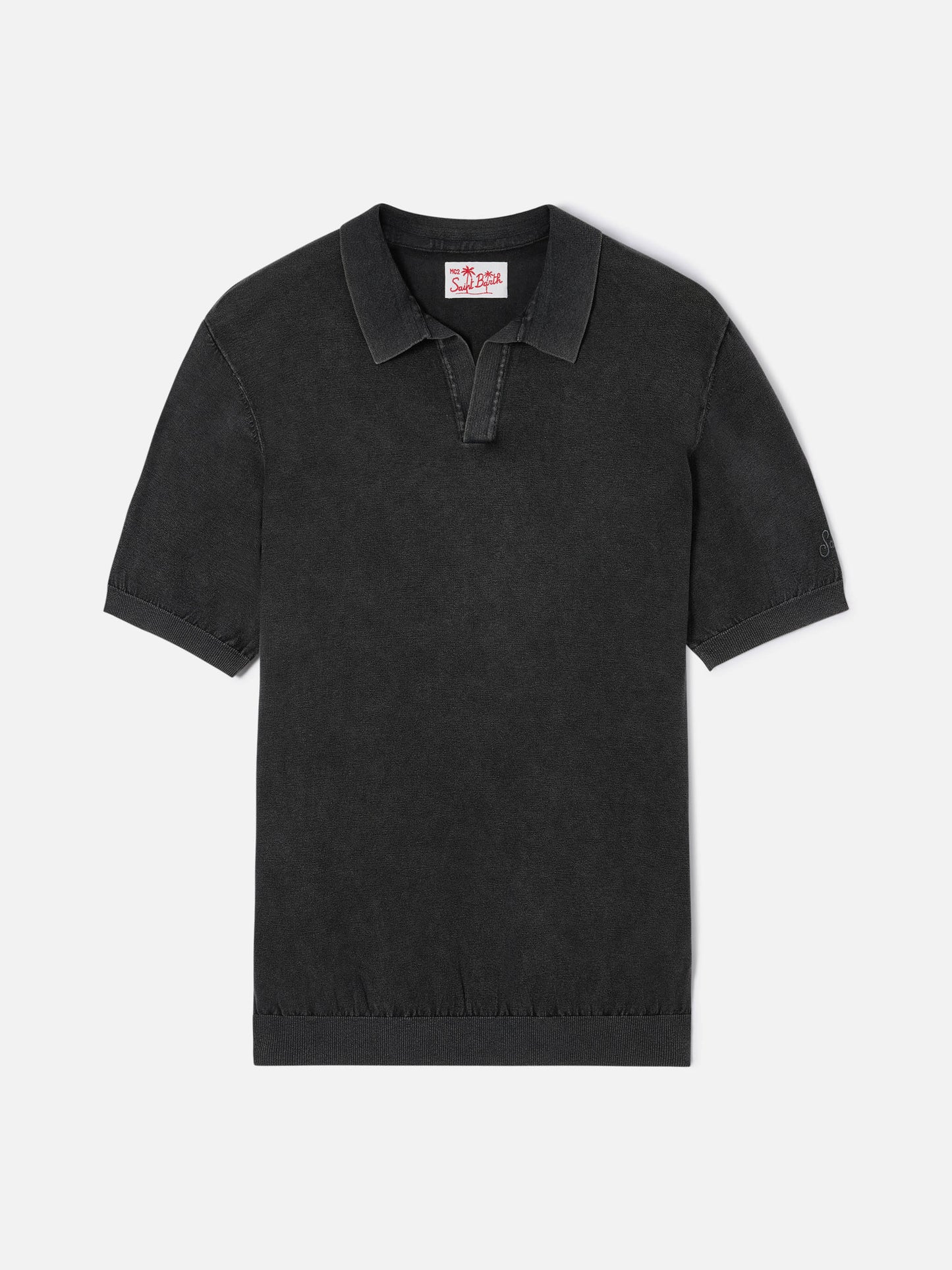 Polo de punto negro sin botones Sloan con tratamiento vintage 