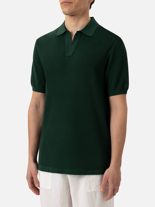 Sloan green mesh knitted polo shirt