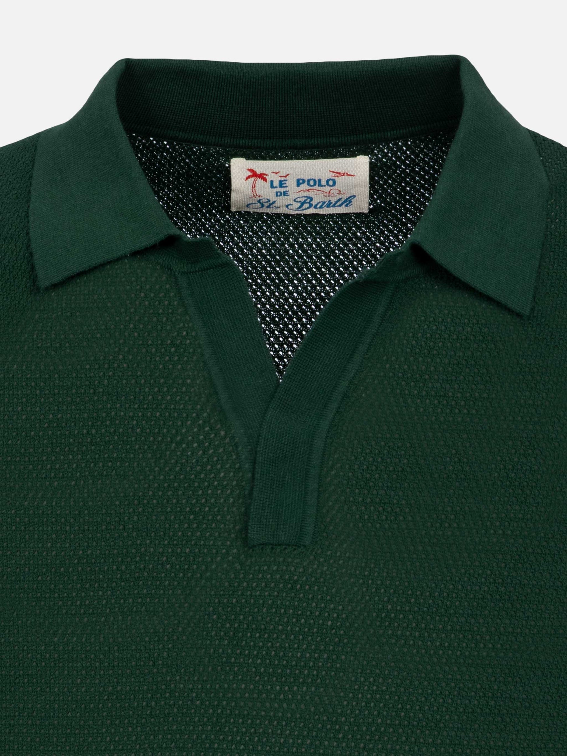 Sloan green buttonless mesh knitted polo shirt - MC2 Saint Barth