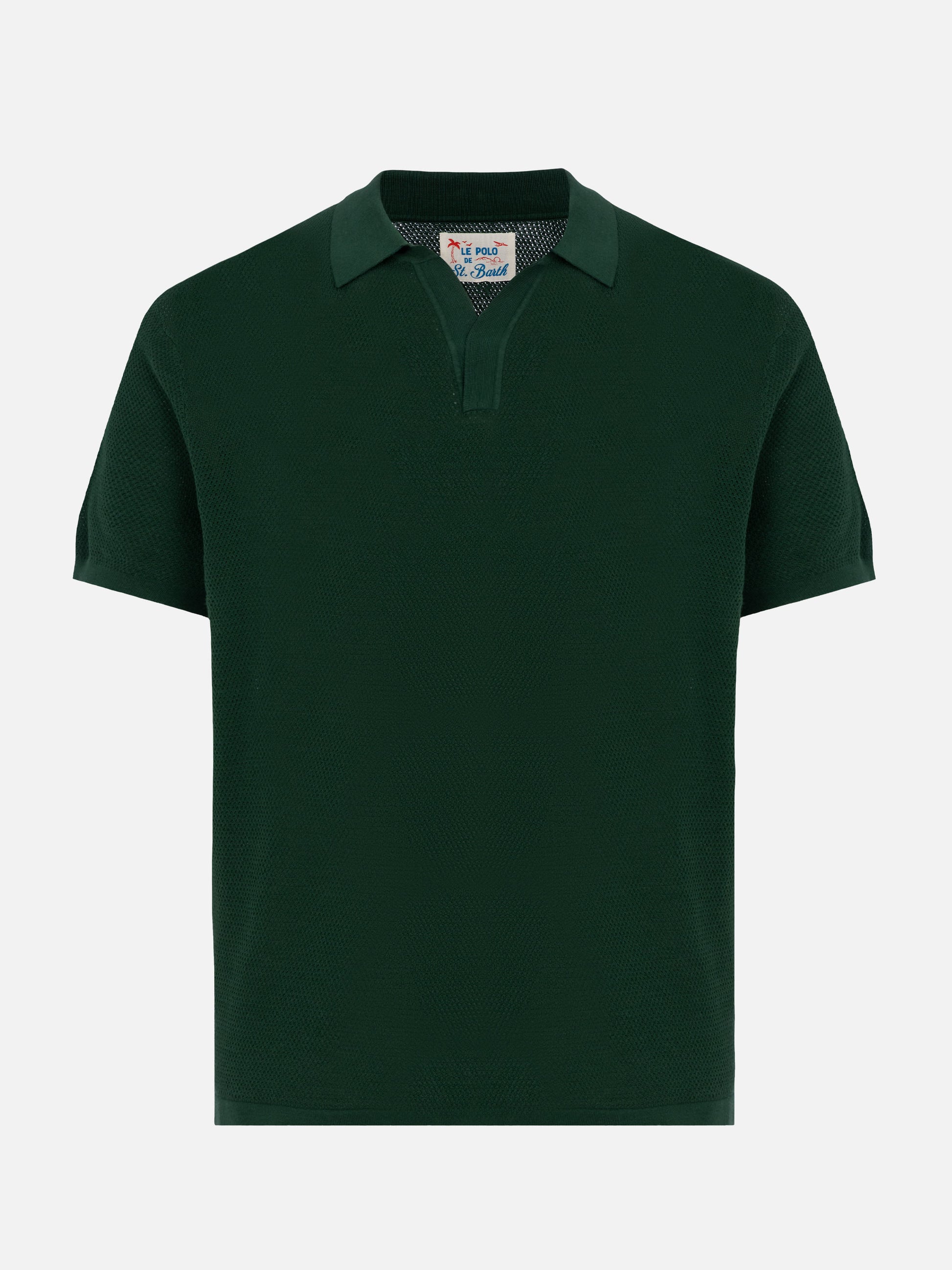 Sloan green buttonless mesh knitted polo shirt - MC2 Saint Barth