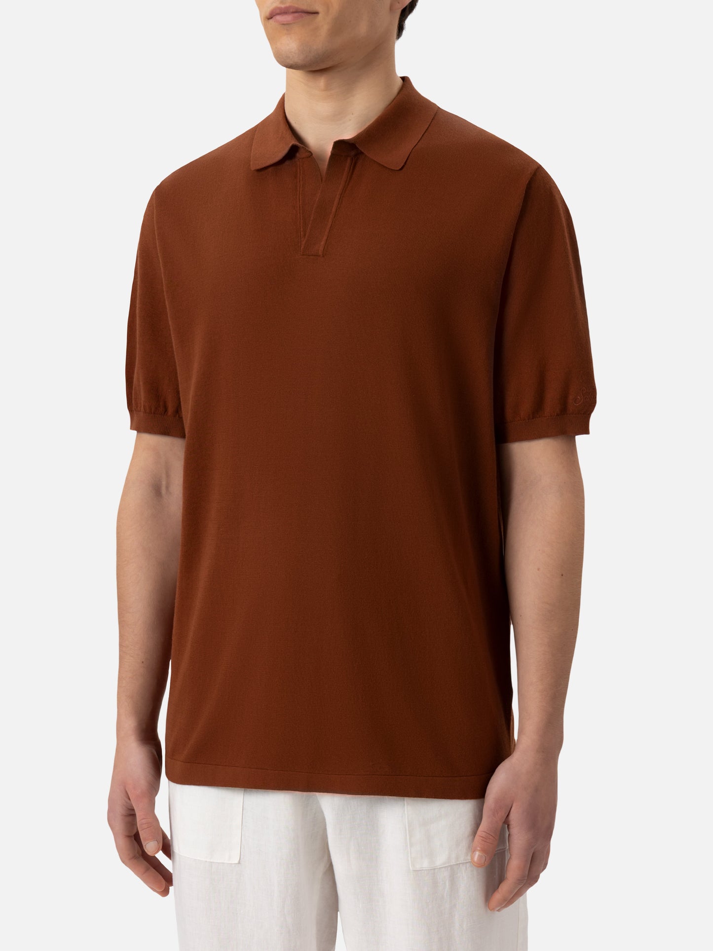 Sloan – Kamelbraunes Strick-Poloshirt
