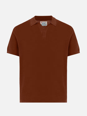 Sloan – Kamelbraunes Strick-Poloshirt