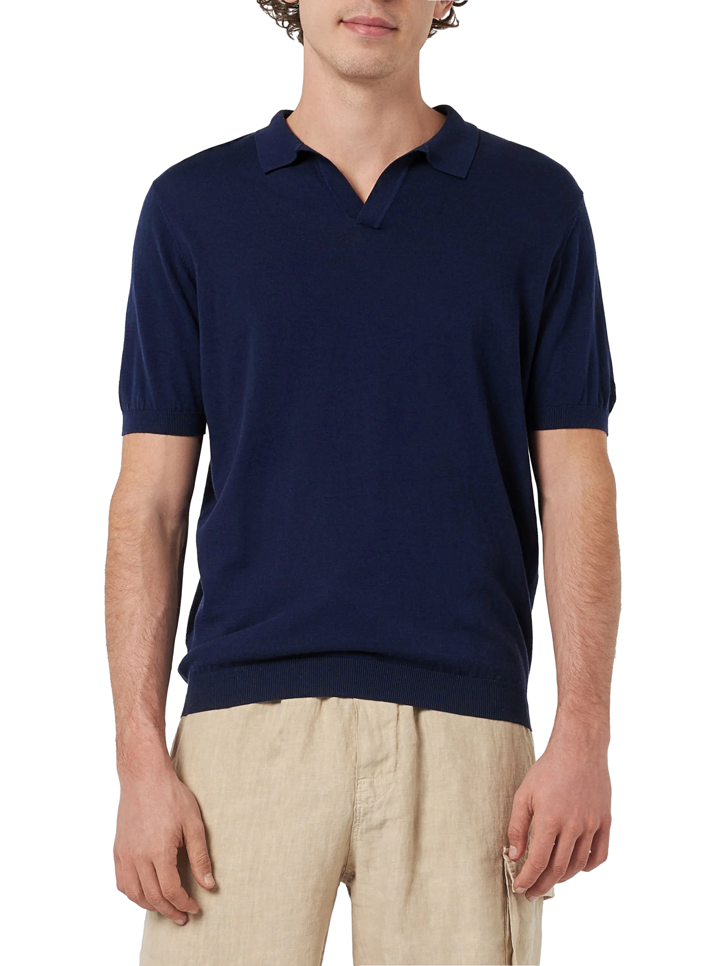 Navy blue buttonless knitted polo shirt Sloan