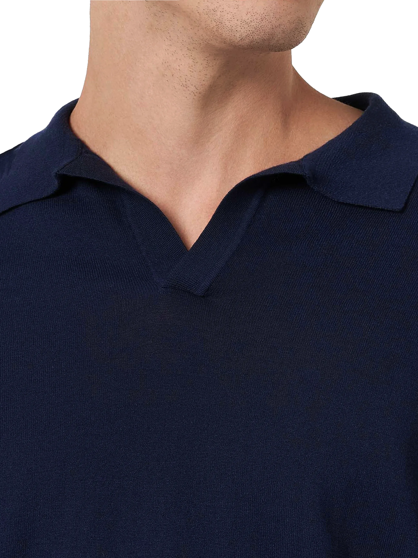 Navy blue buttonless knitted polo shirt Sloan