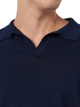 Navy blue buttonless knitted polo shirt Sloan