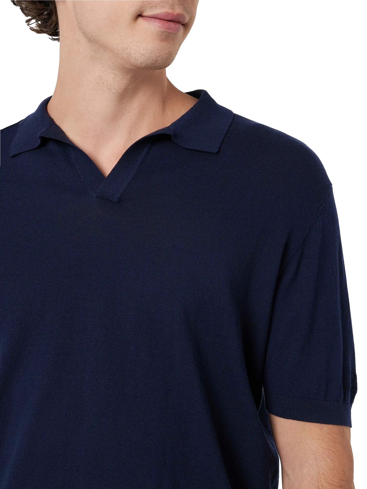 Navy blue buttonless knitted polo shirt Sloan
