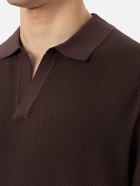 Sloan brown buttonless mesh knitted polo shirt