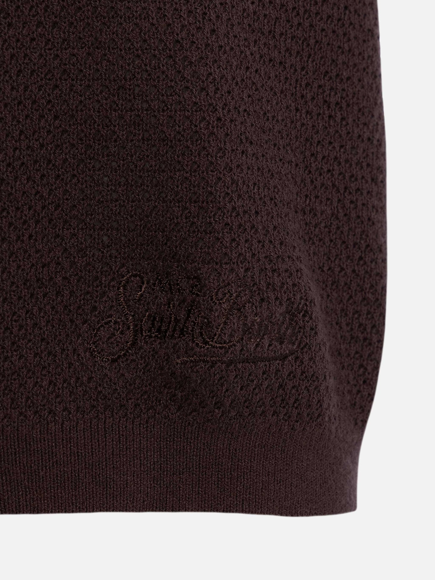 Sloan brown buttonless mesh knitted polo shirt