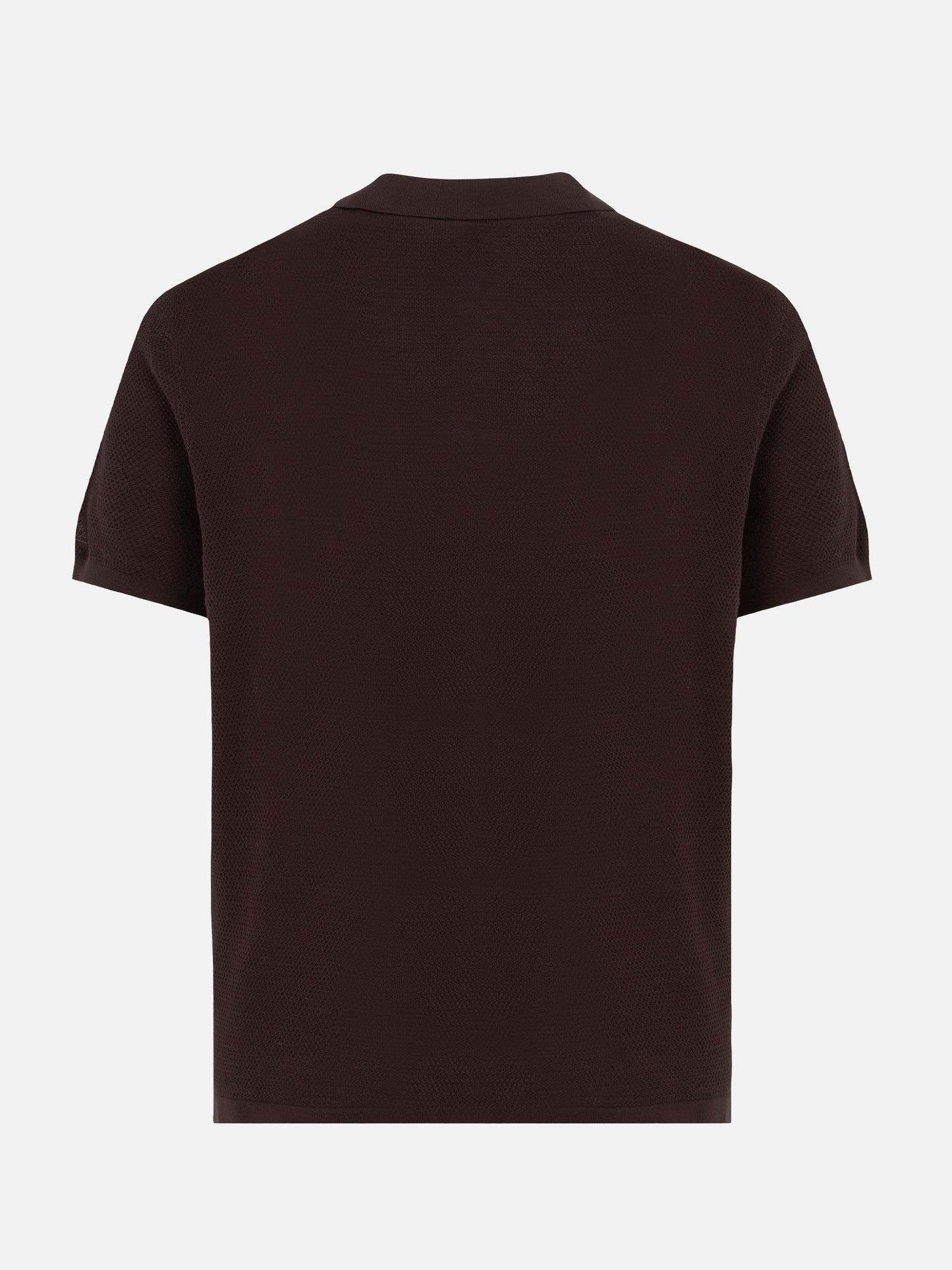 Sloan brown buttonless mesh knitted polo shirt