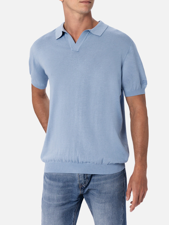 Polo Sloan in maglia azzurro senza bottoni