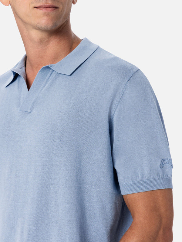 Man light blue knitted polo shirt Sloan