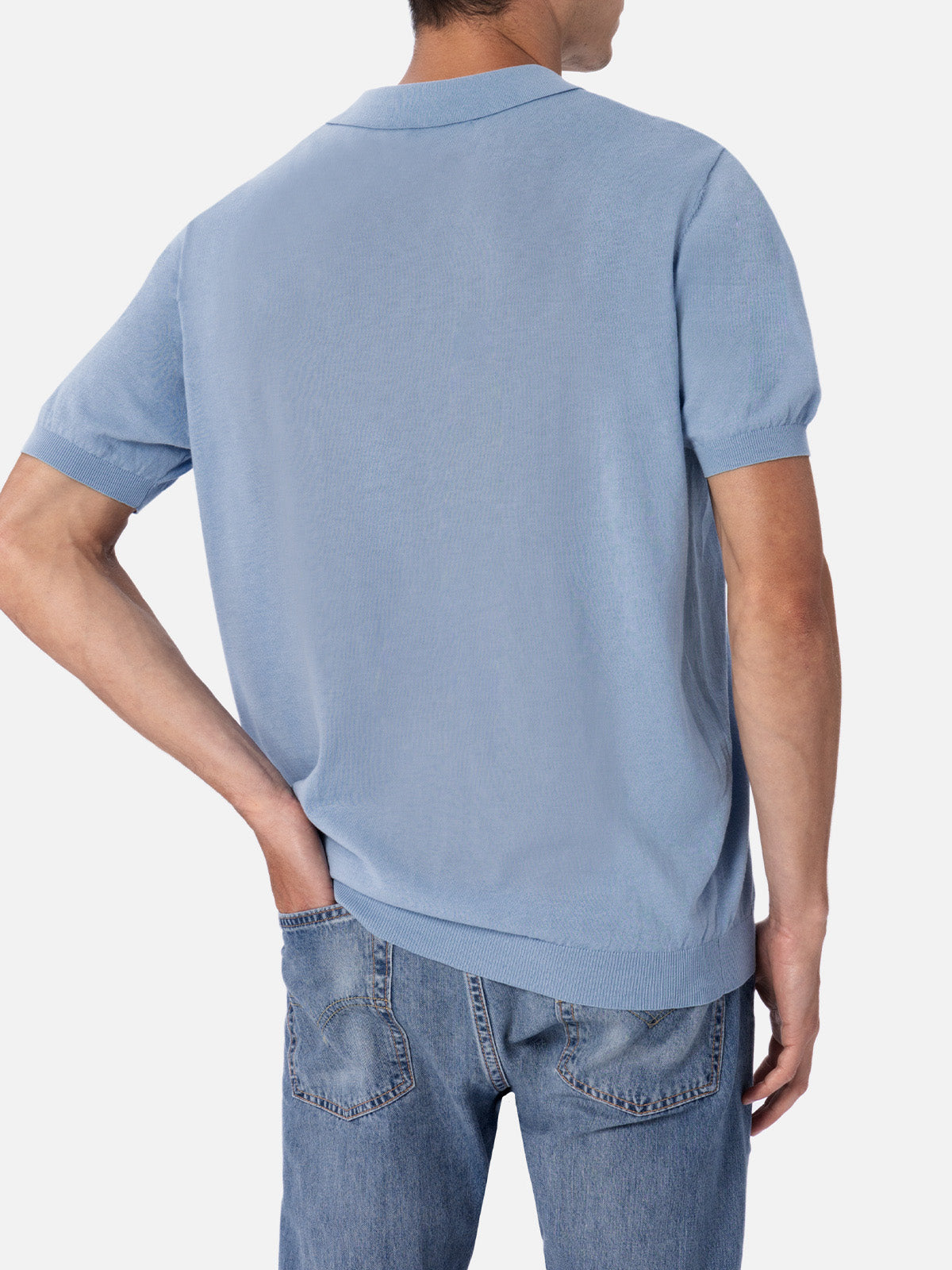 Polo Sloan in maglia azzurro senza bottoni