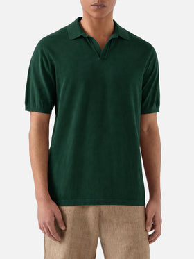 Grünes britisches gestricktes Polohemd ohne Knöpfe Sloan 