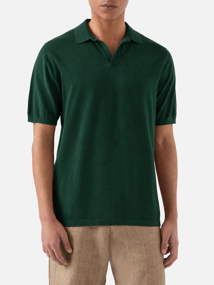 Grünes britisches gestricktes Polohemd ohne Knöpfe Sloan 