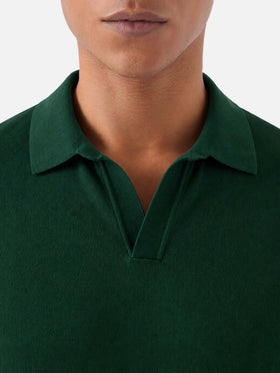 Grünes britisches gestricktes Polohemd ohne Knöpfe Sloan 