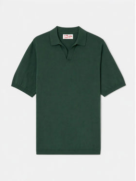 Grünes britisches gestricktes Polohemd ohne Knöpfe Sloan 