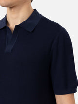 Sloan navy blue mesh knitted polo shirt