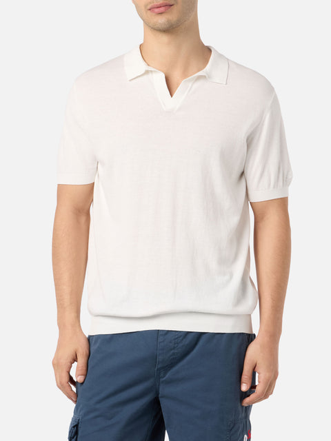 Off-cream buttonless knitted polo shirt Sloan - MC2 Saint Barth