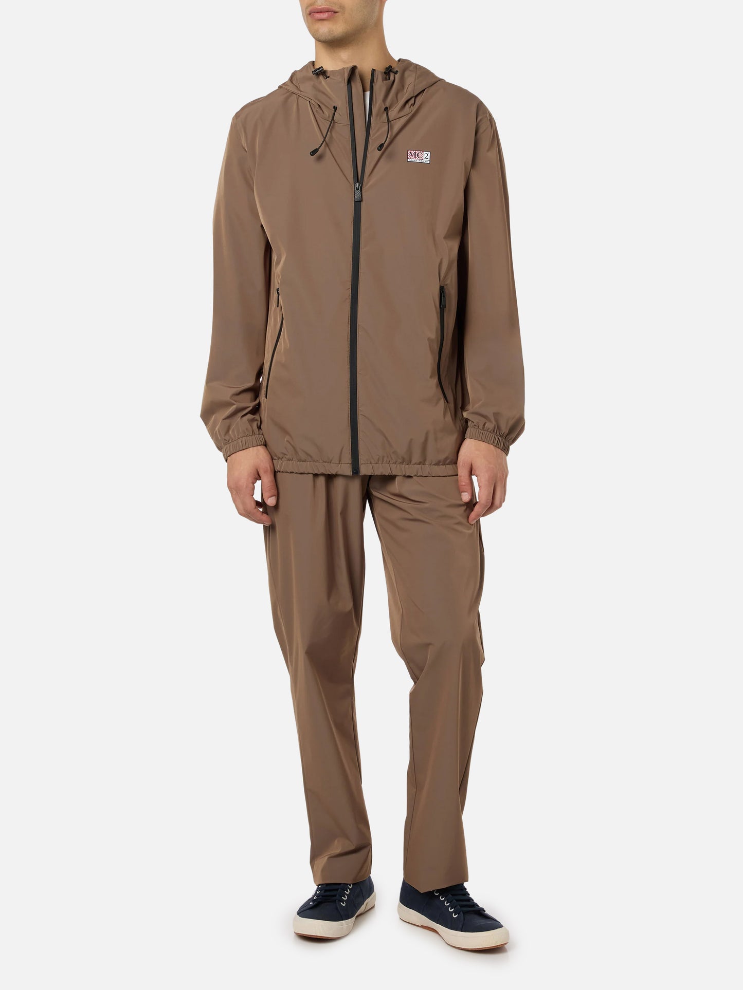 Giacca a vento da uomo Solaro in tessuto leggero verde kaki con cappuccio