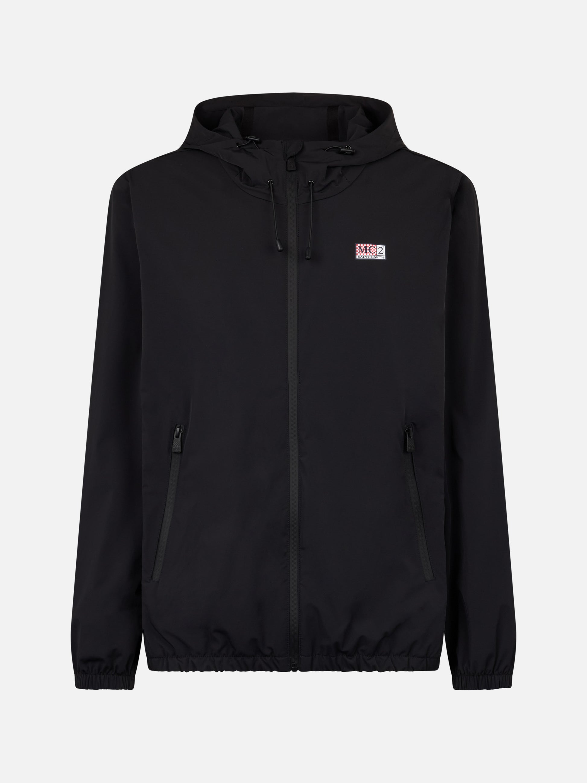 Man hooded lightweight black fabric windbreaker Sloop - MC2 Saint Barth